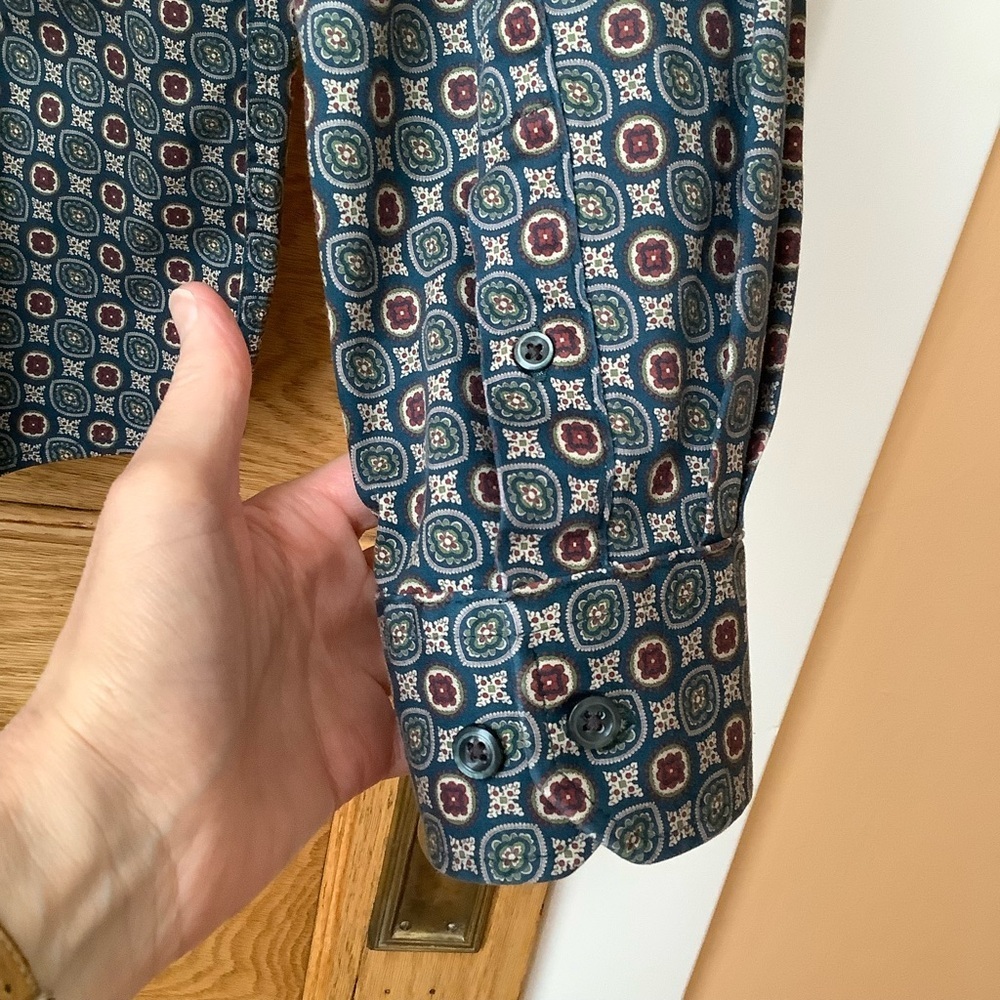 Daniel Hechter Paris Teal Geometric Printed 100% Cotton Shirt Size L - Picture 9 of 15